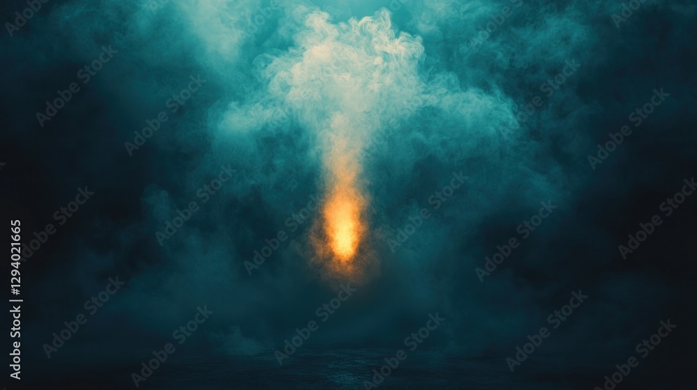 Fiery Pillar of Light in Smoky, Dark Cloud Formation Fiery Pillar of Light in Smoky, Dark Cloud Formation
