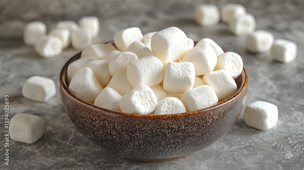 Fluffy Marshmallows in Brown Bowl on Gray Surface Fluffy Marshmallows in Brown Bowl on Gray Surface