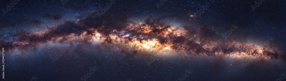 Fototapeta premium A stunning close-up view of a vast galaxy, showcasing a long, luminous line of twinkling stars.