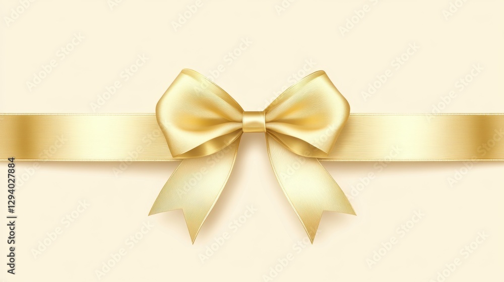 Beautiful golden ribbon bow against a soft cream background, warm and festive Beautiful golden ribbon bow against a soft cream background, warm and festive