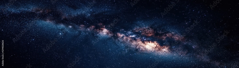 Fototapeta premium A stunning image of a vast galaxy, featuring a luminous star at its core, surrounded by swirling cosmic dust.