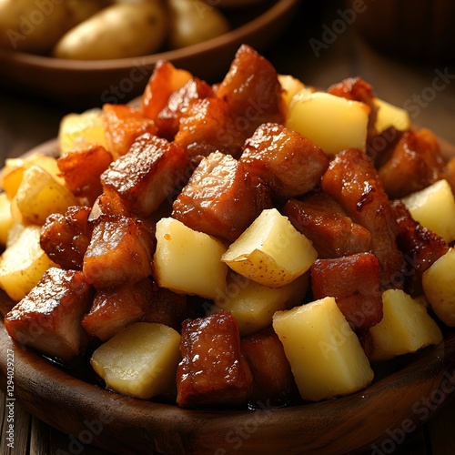Delicious Roasted Potatoes and Ham Cubes, A savory dish