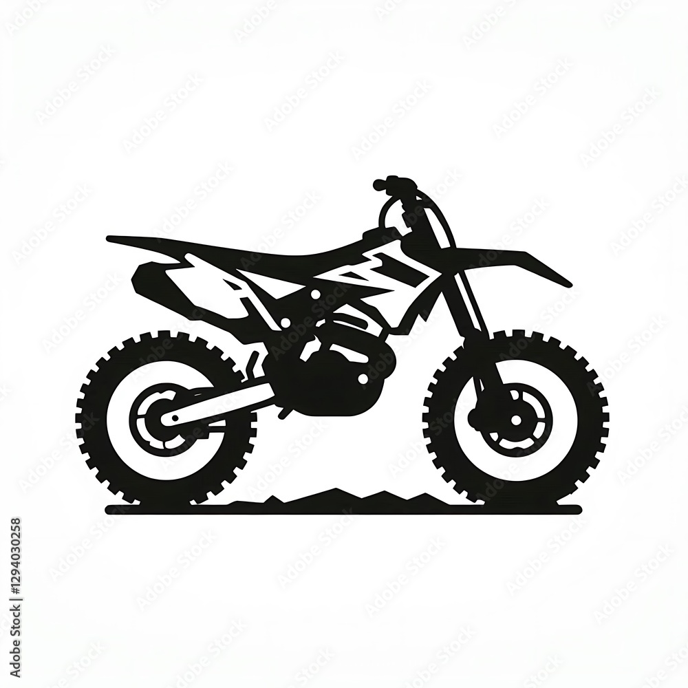 Fototapeta premium Side view of a black and white motocross bike on a dirt track.