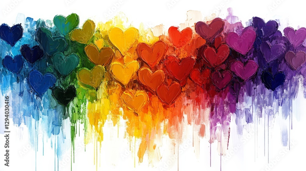 Fototapeta premium Rainbow Hearts: Vibrant Oil Painting of Love and Color