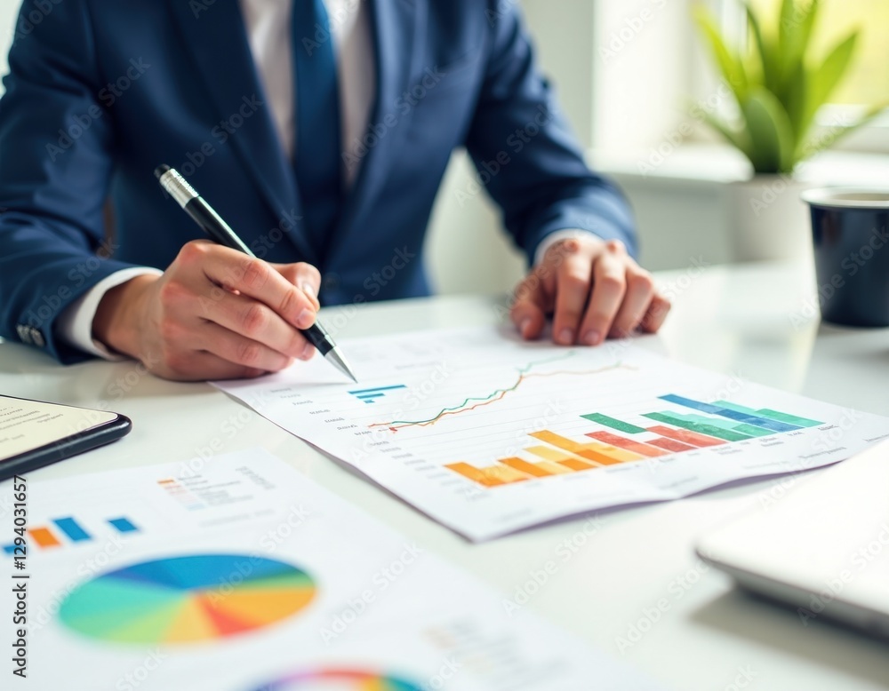 Businessman Analyzing Financial Charts and Graphs Businessman Analyzing Financial Charts and Graphs