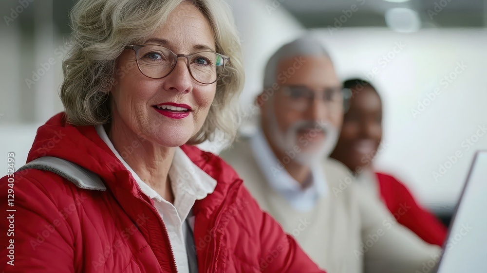 A group of diverse seniors engaged in conversation, showcasing connection and community in a modern setting. A group of diverse seniors engaged in conversation, showcasing connection and community in a modern setting.