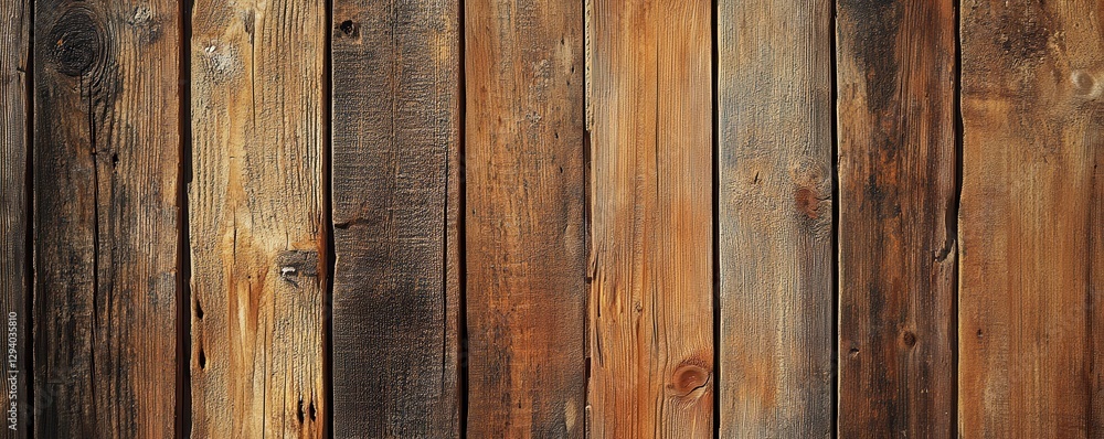 A close-up view of weathered wood planks forming a rustic fence, beautifully stained in rich brown hues. A close-up view of weathered wood planks forming a rustic fence, beautifully stained in rich brown hues.