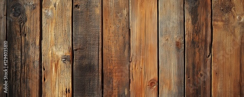 Wallpaper Mural A close-up view of weathered wood planks forming a rustic fence, beautifully stained in rich brown hues. Torontodigital.ca