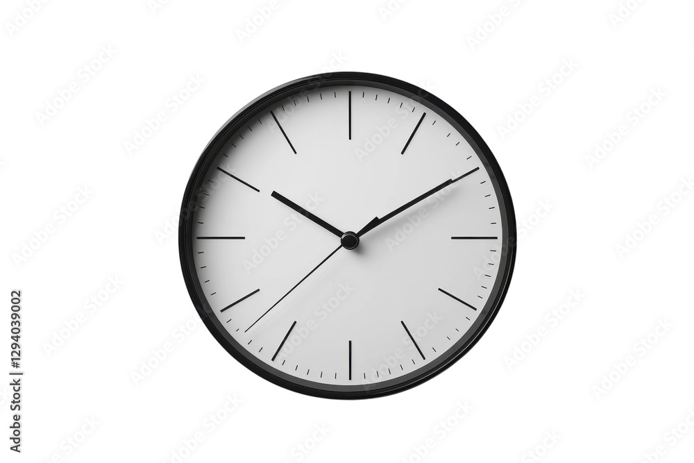 Stylish Wall Clock with Minimalist Aesthetic: Isolated on Transparent Background Stylish Wall Clock with Minimalist Aesthetic: Isolated on Transparent Background