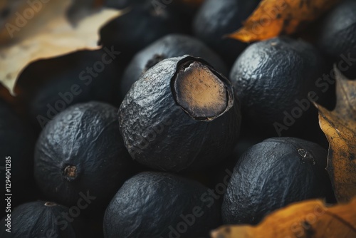 Buckeye Nut Background. Autumn Harvest of Buckeye Nuts in Black and Brown Colors photo