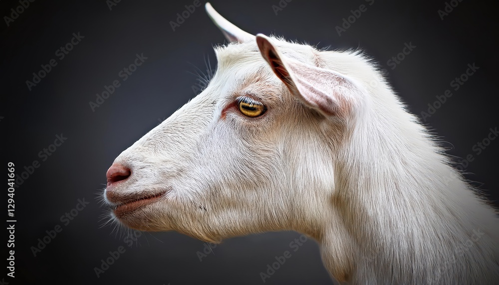 Striking Closeup of a Snowy White Goats Expressive Head, Capturing the Gentle Grace and Soft Fur Textures of a Cherished Pet, Framed by the Warmth and Softness of Natural Light. Striking Closeup of a Snowy White Goats Expressive Head, Capturing the Gentle Grace and Soft Fur Textures of a Cherished Pet, Framed by the Warmth and Softness of Natural Light.