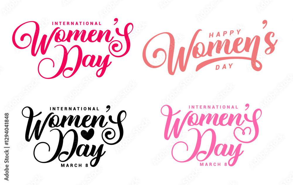 Naklejka premium Set of Happy International Women's Day, 8 march text. Great for international women's day celebration, greeting, print and title
