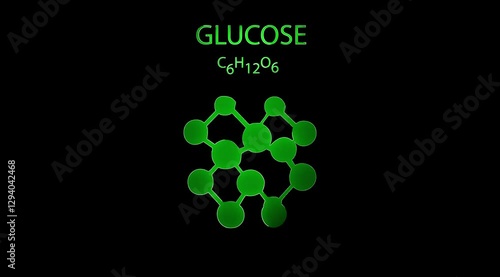 Glucose Molecular Structure Symbol icon animation on black background and neon glowing effect. photo