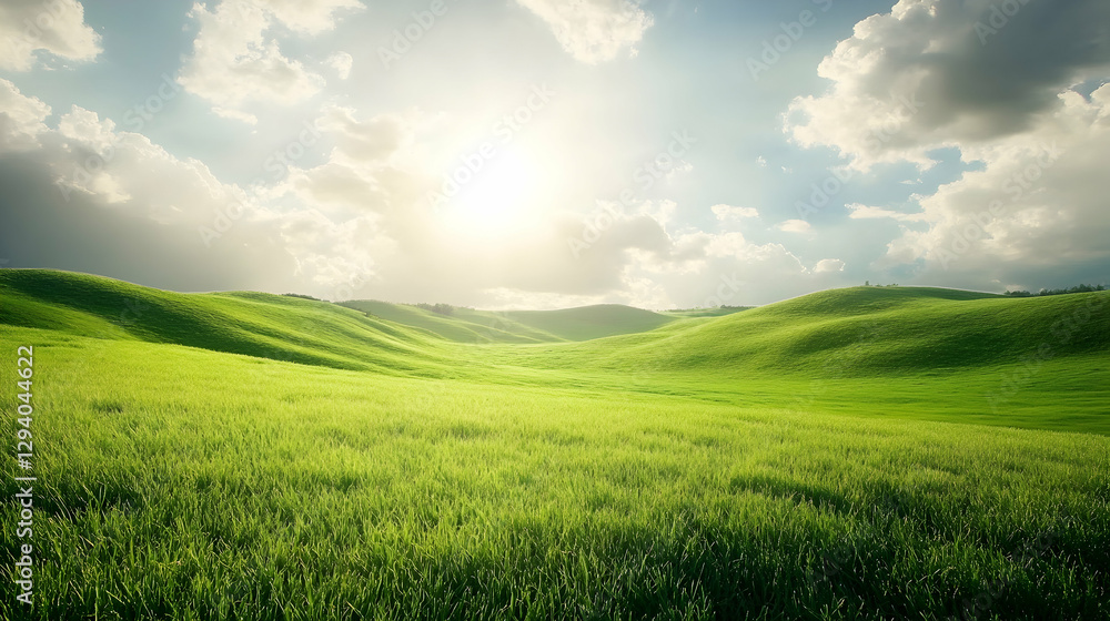 A picturesque field with rolling green hills under a bright sky symbolizing the untouched beauty of Earth sharp clarity