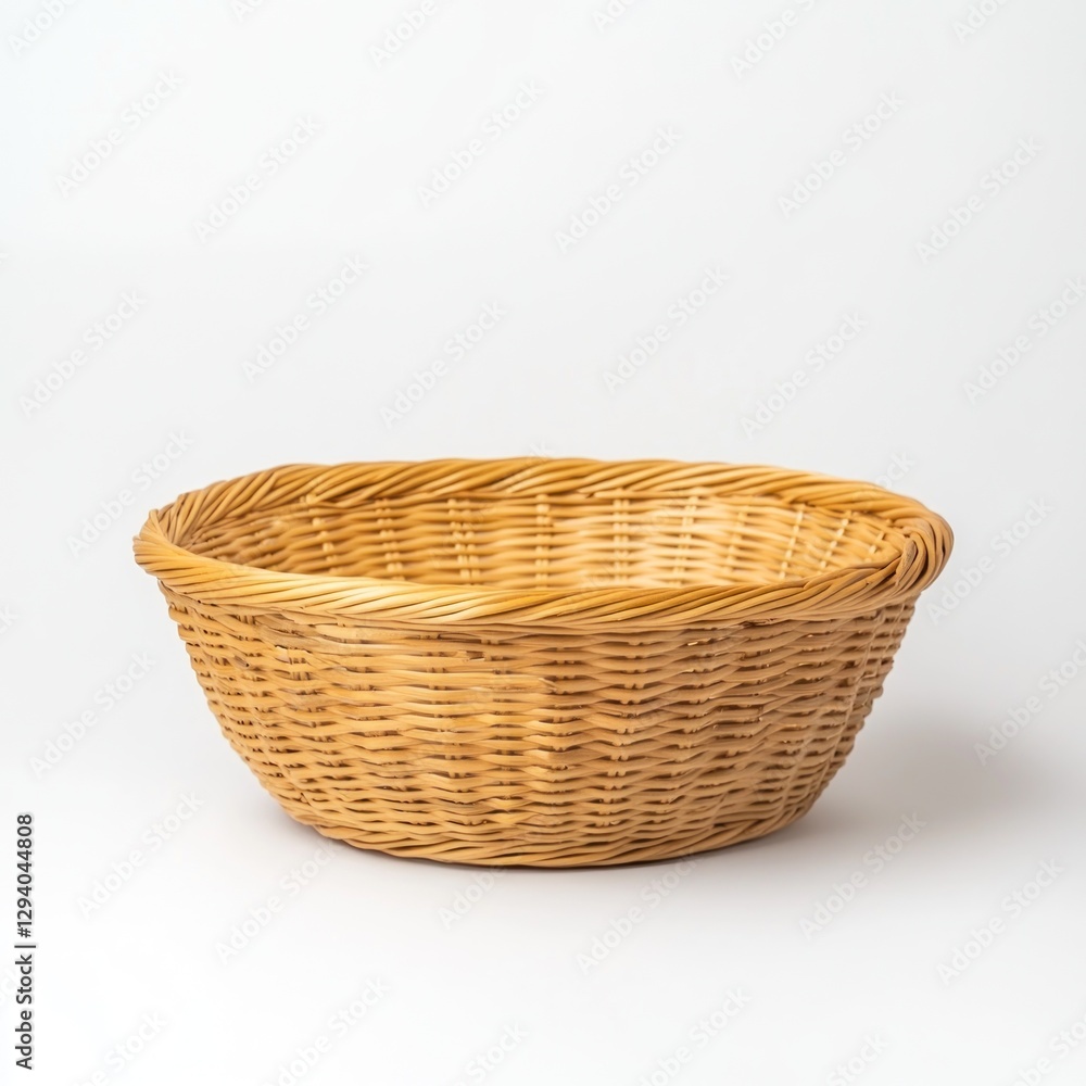 Obraz premium Empty Round Wicker Basket on White Background