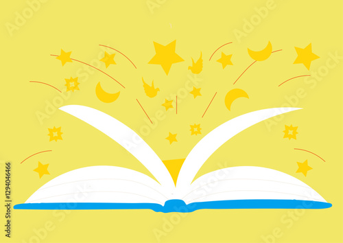 Open Book Vector, Fantasy Book, Dreaming book, Colorful book, Fairytale book vector, fairy witch book, magic book, storytelling book