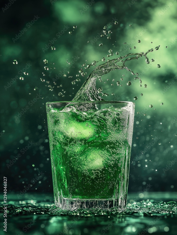 Green Beverage Garnished with Ice Cubes Green Beverage Garnished with Ice Cubes