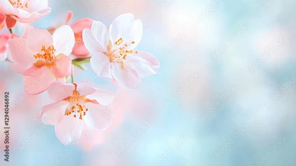 close-up of vibrant spring blossoms against blurred pastel background close-up of vibrant spring blossoms against blurred pastel background