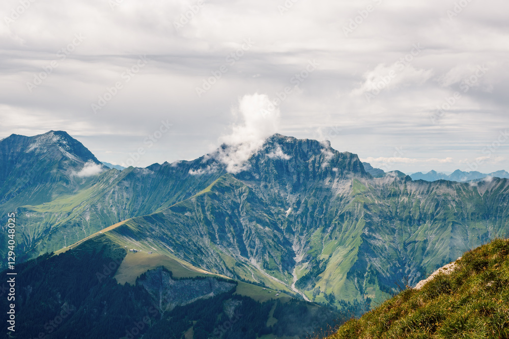 Naklejka premium Scenic summer view of Gsür 2,708 m., a mountain in the Bernese Alps, Adelboden, Switzerland.