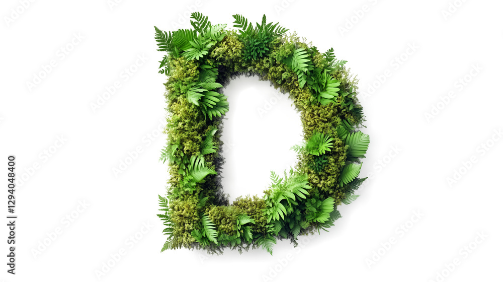 Font letter D formed by green leaves plant nature elements cutout isolated on transparent background, PNG Font letter D formed by green leaves plant nature elements cutout isolated on transparent background, PNG