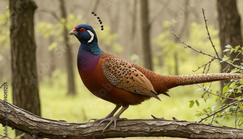 A ringnecked pheasant perched gracefully on a tree branch