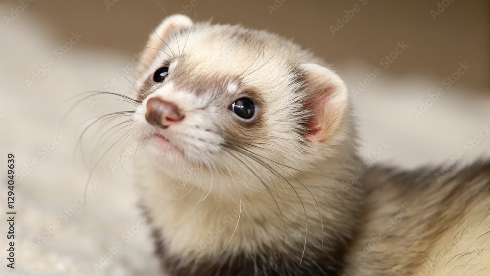 Cute Little Baby Ferret Close-up Macro Portrait, Adorable Pet Domestic Animal Cute Little Baby Ferret Close-up Macro Portrait, Adorable Pet Domestic Animal