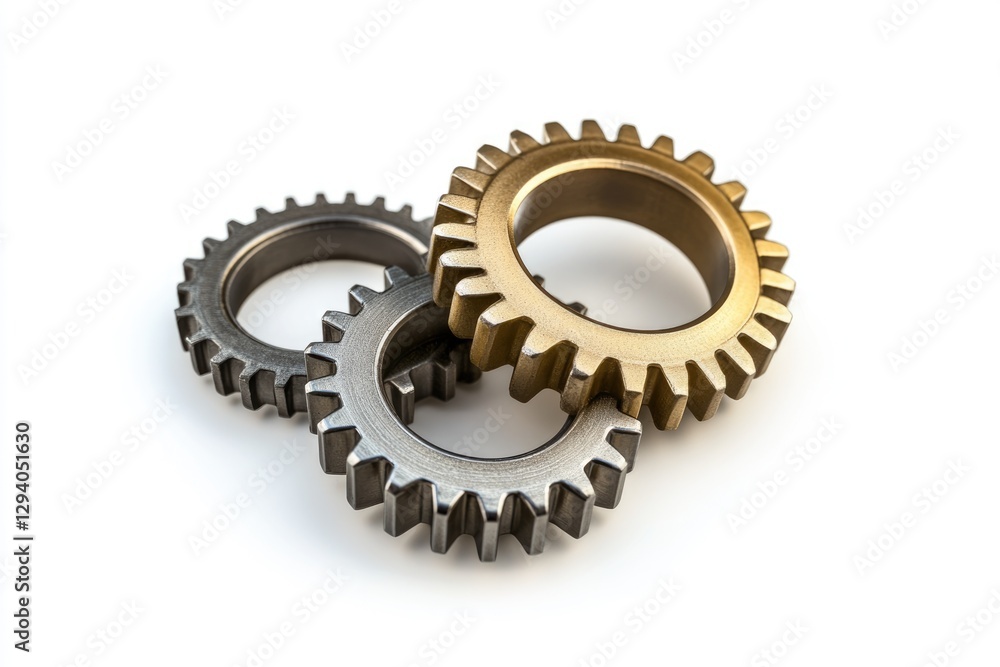 Three metallic gears interlocked, symbolizing teamwork, collaboration, and synchronized processes. Three metallic gears interlocked, symbolizing teamwork, collaboration, and synchronized processes.