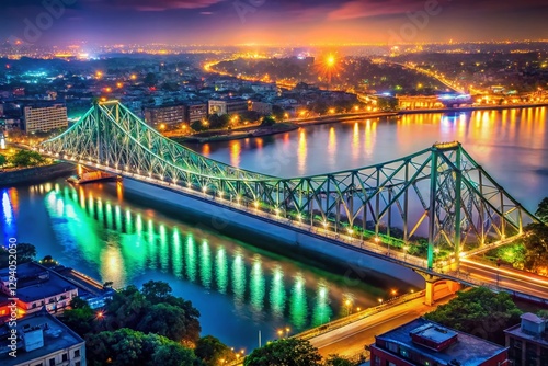 Kolkata Howrah Bridge Night Aerial Bokeh Photography