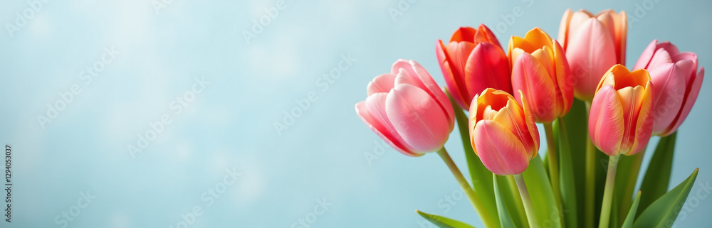 A Bouquet Of Colorful Tulips Blooms On A Softly Focused Background Waiting For Text To Be Overlaid Upon It. A Bouquet Of Colorful Tulips Blooms On A Softly Focused Background Waiting For Text To Be Overlaid Upon It.
