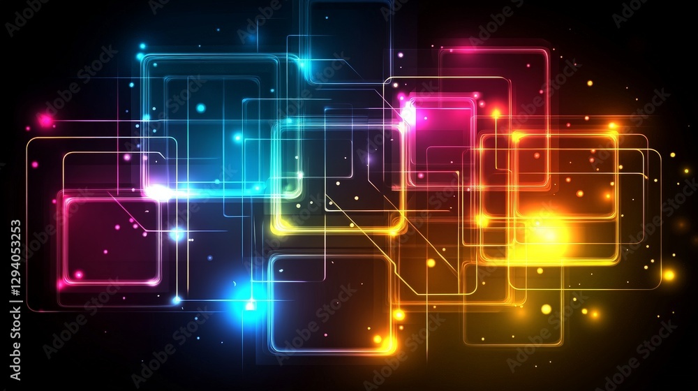 Fototapeta premium Vibrant Neon Glowing Squares Abstract Background Wallpaper