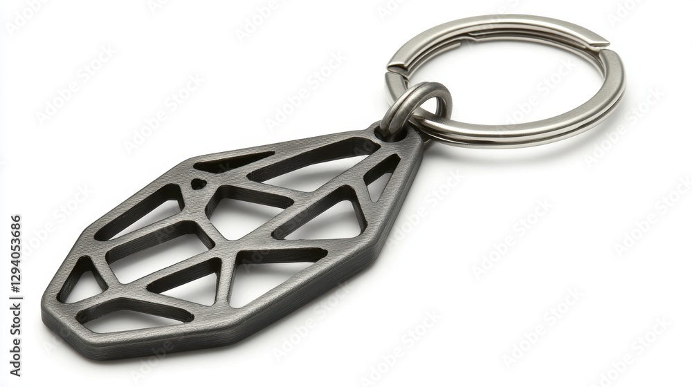 Naklejka premium Minimalist stainless steel keychain with a geometric design, isolated on white