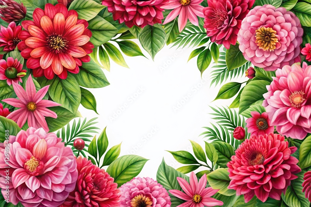 Bright Pink Red Flower Leaf Frame Border, Perfect for Spring Designs & Digital Projects Bright Pink Red Flower Leaf Frame Border, Perfect for Spring Designs & Digital Projects