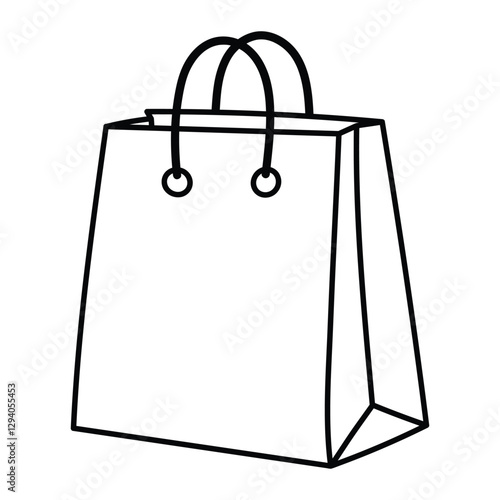 Shopping bag vector illustration. Paper gift bag with handles in doodle style. Black outline isolated on white background.