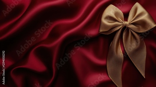 Wallpaper Mural Red and gold satin bow on a dark burgundy background, luxurious and festive feel Torontodigital.ca