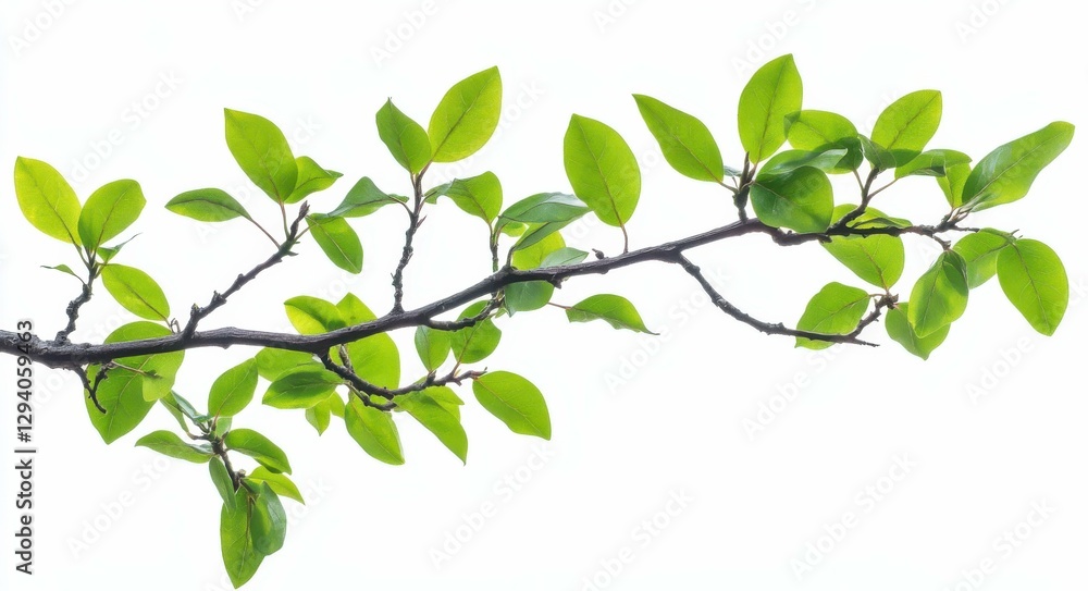 Camphor Tree Branch with Green Leaves Isolated on White Background Camphor Tree Branch with Green Leaves Isolated on White Background