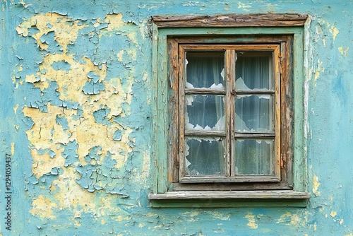 house wall near the window with some water stain show peeling paint   isolated on white background     copy space  copy space for text 