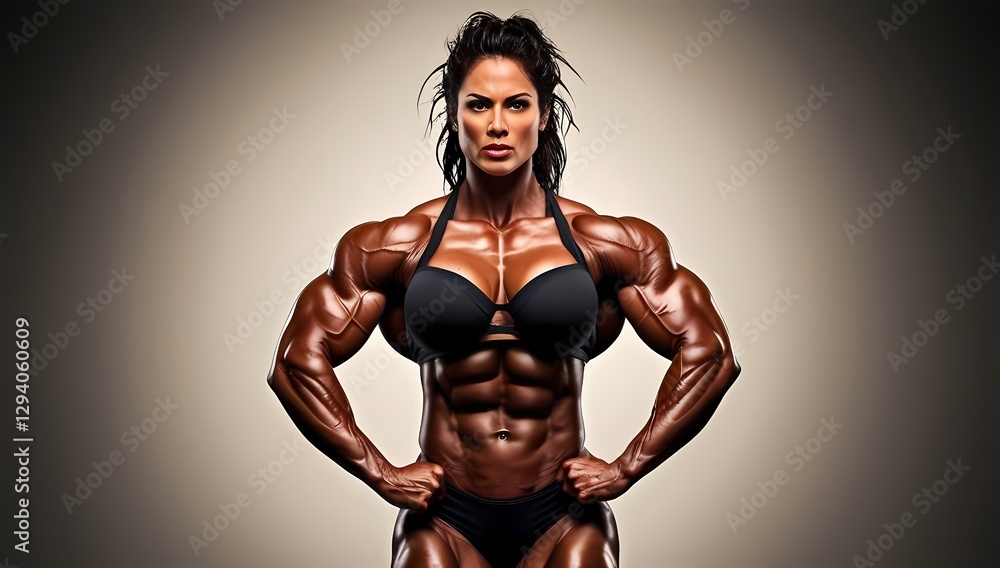 Obraz premium Female Athlete's Journey to Aesthetic Physique: Empowerment in Bodybuilding & Fitness Modeling