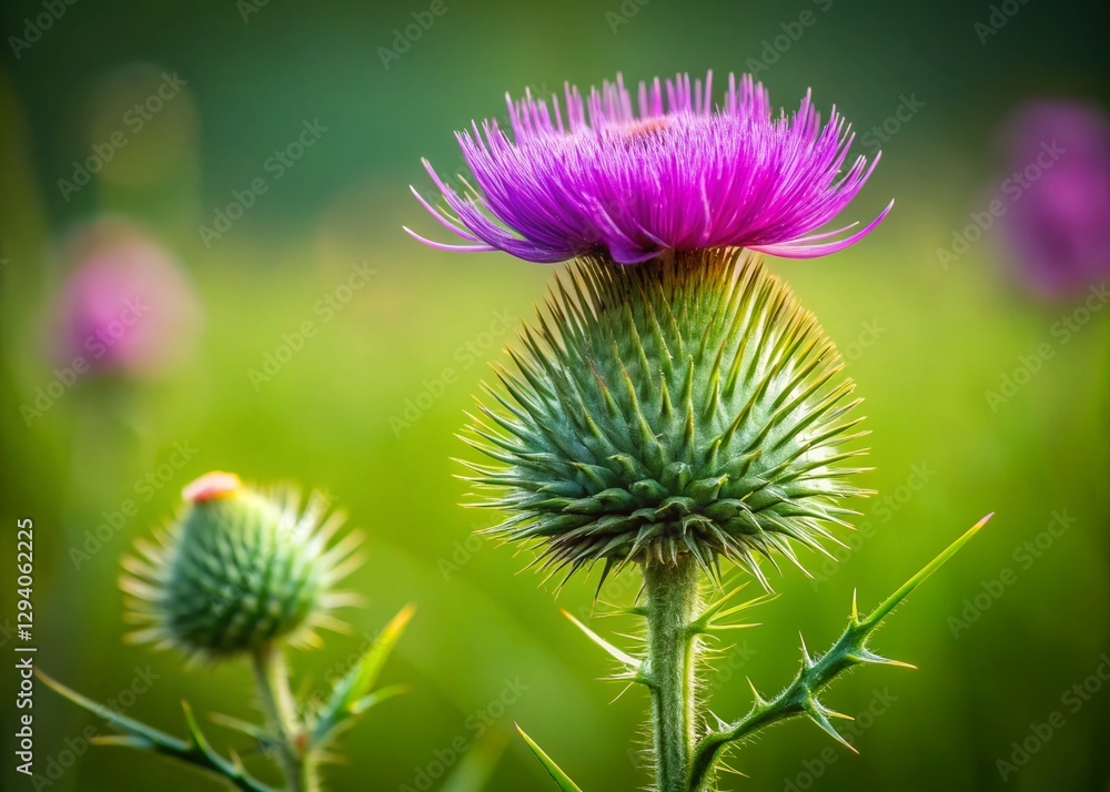 Lone Thistle in Purple and Green Grass Field - Isolated Stock Photo Lone Thistle in Purple and Green Grass Field - Isolated Stock Photo