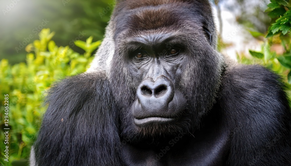 Endearing Closeup of a Rare Mountain Gorilla Amidst Lush, Verdant Wilderness, Capturing the Majesty and Fragility of Natures Greatest Treasures. Endearing Closeup of a Rare Mountain Gorilla Amidst Lush, Verdant Wilderness, Capturing the Majesty and Fragility of Natures Greatest Treasures.