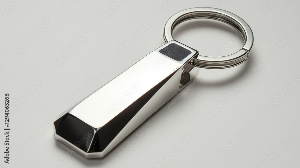 Sleek titanium keychain with a futuristic design, white background Sleek titanium keychain with a futuristic design, white background