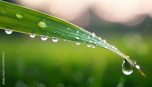 A dewdrop resting on a fresh green leaf, reflecting the surrounding spring garden, captured in ultra-sharp 8K with crystal-clear water textures and soft bokeh background.