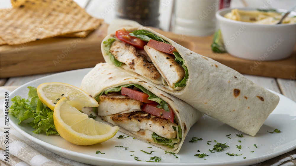 Delicious Chicken Wrap with Fresh Vegetables Delicious Chicken Wrap with Fresh Vegetables