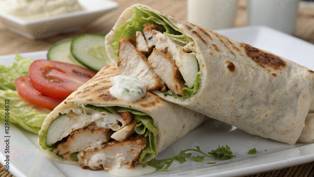 Delicious Chicken Wrap with Fresh Vegetables Delicious Chicken Wrap with Fresh Vegetables