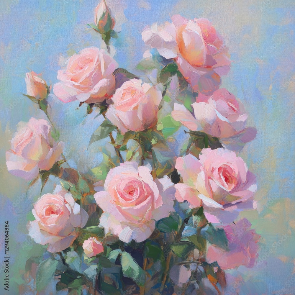 Fototapeta premium Pink Roses in Vase Watercolor Painting (Art Print) (20x30cm)