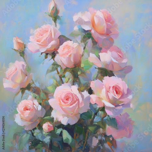 Pink Roses in Vase Watercolor Painting (Art Print) (20x30cm)