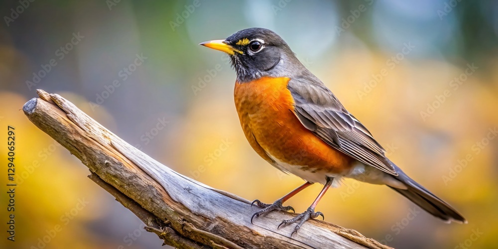 Fototapeta premium Candid Close-Up of a Robin on a Branch - Spring Bird Photography