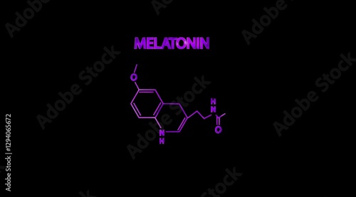 Melatonin Molecular Structure Symbol animation on black background and neon glowing effect photo