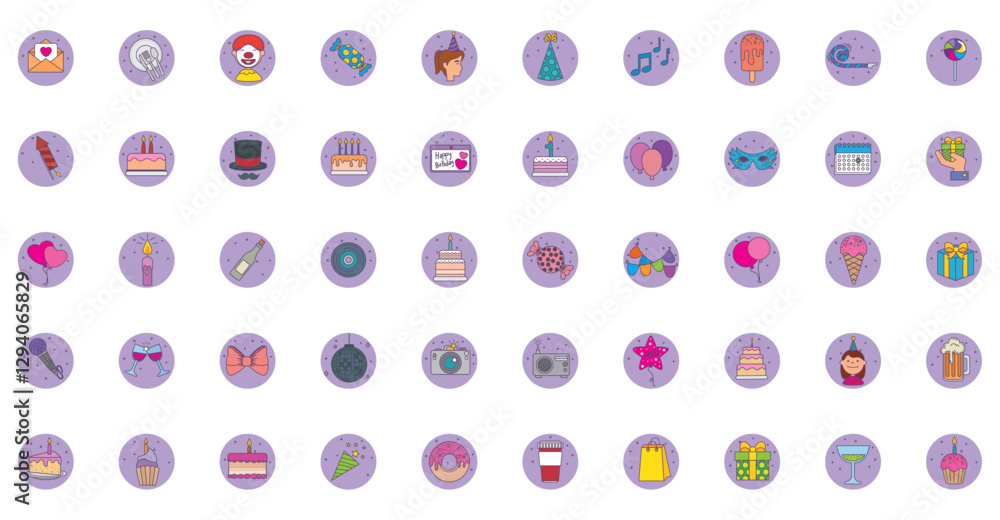 Set of birthday vector icons with white background Set of birthday vector icons with white background