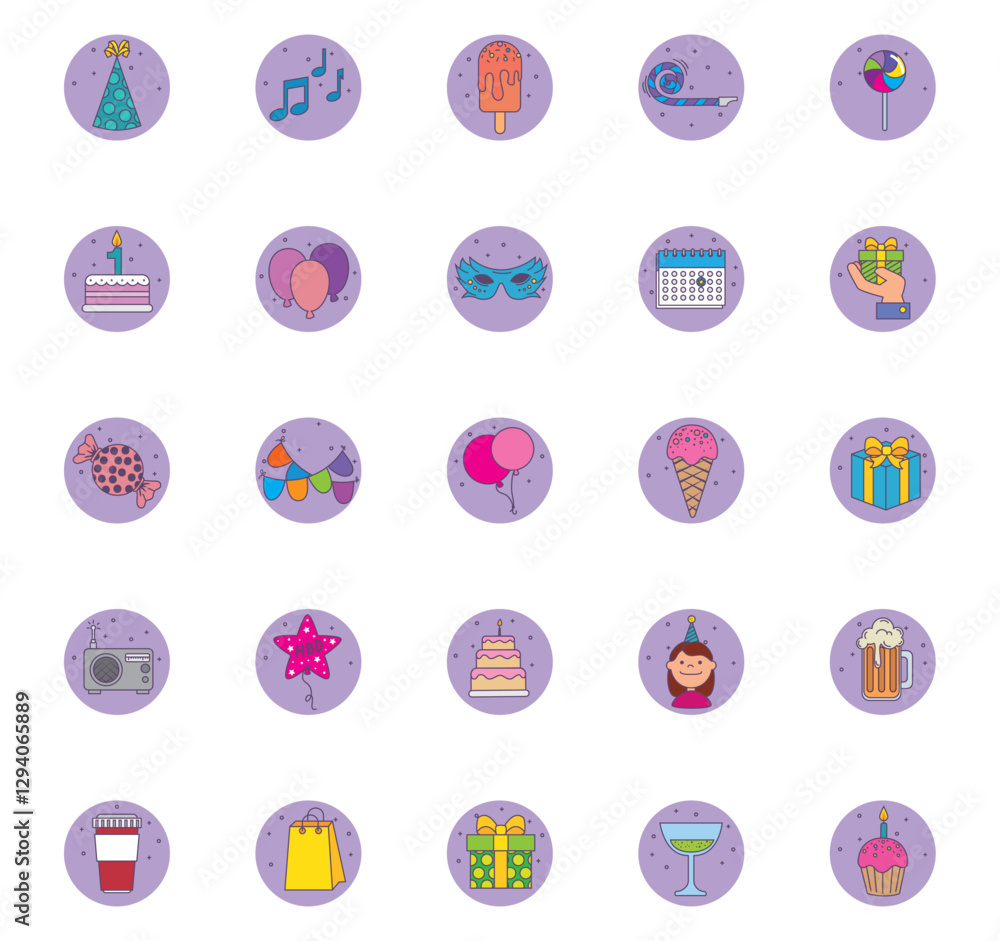 Set of birthday vector icons with white background Set of birthday vector icons with white background