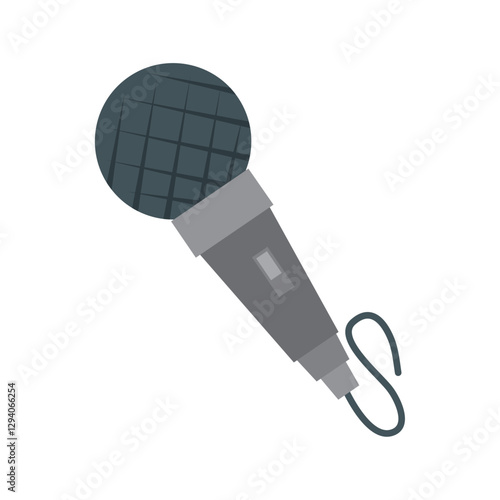 Vector illustration of a classic wired microphone in gray tones, perfect for audio recording, live performances, podcasts, music production, or broadcasting-themed designs
